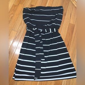 White House Black Market Striped Strapless Belted Summer Dress - Medium